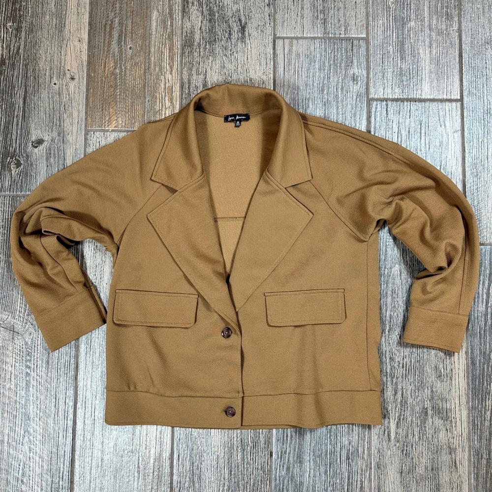 Love Maven Women's Brown Textured Button Front Blazer Jacket Size M